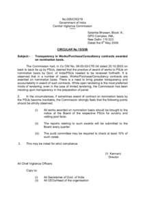 No.005/CRD/19 Government of India Central Vigilance Commission ***** Satarkta Bhawan, Block ‘A’, GPO Complex, INA,
