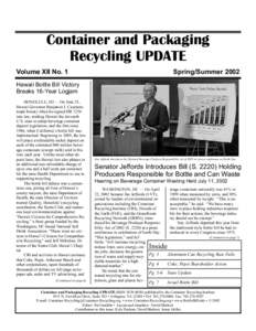 Container and Packaging Recycling UPDATE Volume XII No. 1 Spring/Summer 2002