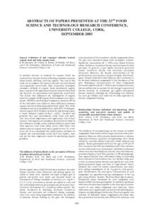 ABSTRACTS OF PAPERS PRESENTED AT THE 33RD FOOD SCIENCE AND TECHNOLOGY RESEARCH CONFERENCE, UNIVERSITY COLLEGE, CORK, SEPTEMBER[removed]Sensory evaluation of and consumer attitudes towards