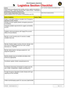 CSLA Emergency Operations  Date / Time Person Completing Checklist Reported to EOC: Activity: