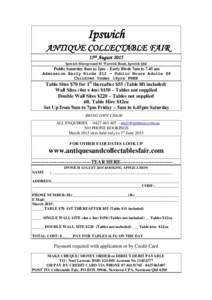 Ipswich ANTIQUE COLLECTABLE FAIR 15th August 2015 Ipswich Showground 81 Warwick Road, Ipswich Qld  Public Saturday 8am to 2pm – Early Birds 7am to 7.45 am
