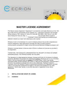 MASTER LICENSE AGREEMENT This Master License Agreement (