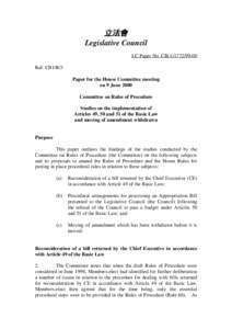 立法會 Legislative Council LC Paper No. CB[removed]Ref: CB1/R/3 Paper for the House Committee meeting on 9 June 2000
