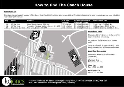 How to find The Coach House Arriving by car The Coach House is easily located off the Derby Ring Road (A601). Parking is not available at The Coach House so for your convenience, we have listed the nearest car parks for 
