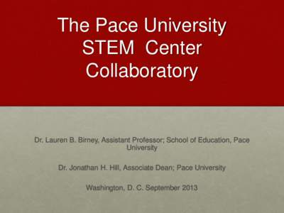 The Pace University STEM Center Collaboratory Dr. Lauren B. Birney, Assistant Professor; School of Education, Pace University