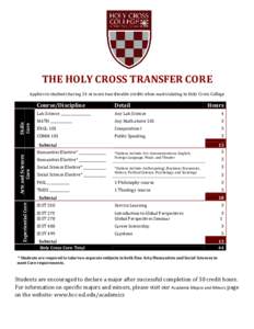 THE HOLY CROSS TRANSFER CORE  Skills Core  Applies to students having 24 or more transferable credits when matriculating to Holy Cross College