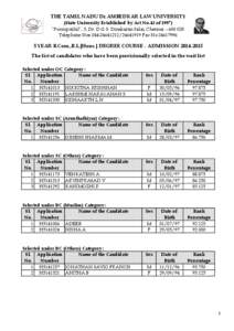 THE TAMIL NADU Dr.AMBEDKAR LAW UNIVERSITY (State University Established by Act No.43 of 1997) “Poompozhil”, 5, Dr. D.G.S. Dinakaran Salai, Chennai – [removed]Telephone Nos[removed][removed]Fax No[removed]Y