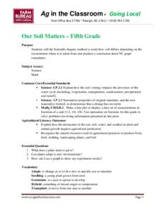 Ag in the Classroom ® Going Local Post Office Box 27766 ~ Raleigh, NC 27611 ~ (Our Soil Matters – Fifth Grade Purpose Students will the Scientific Inquiry method to study how soil differs depending on th