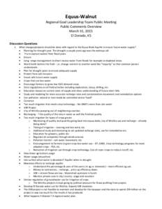 Equus-Walnut  Regional Goal Leadership Team Public Meeting Public Comments Overview March 31, 2015 El Dorado, KS