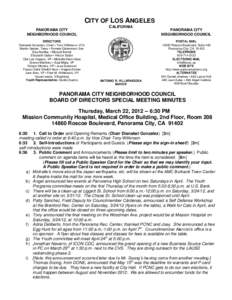 CITY OF LOS ANGELES PANORAMA CITY NEIGHBORHOOD COUNCIL DIRECTORS Dianabel Gonzalez, Chair • Tony Wilkinson, VCh Martin Geisler, Treas • Pamela Gibberman, Sec