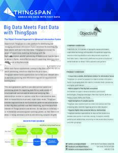 Big Data Meets Fast Data with ThingSpan The Object-Oriented Approach to Advanced Information Fusion Objectivity’s ThingSpan is a new platform for developing and managing advanced information fusion solutions for enrich