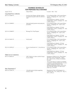 Rule Making Activities  NYS Register/May 23, 2012 HEARINGS SCHEDULED FOR PROPOSED RULE MAKINGS