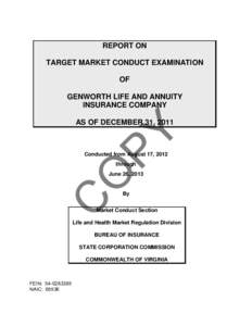 REPORT ON TARGET MARKET CONDUCT EXAMINATION OF GENWORTH LIFE AND ANNUITY INSURANCE COMPANY
