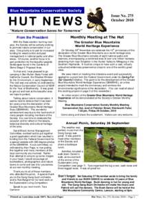 Blue Mountains Conservation Society  HUT NEWS Issue No. 275 October 2010