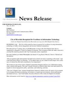 News Release FOR IMMEDIATE RELEASE: Nov. 25, 2014 Contact: Phil Pitchford Intergovernmental and Communications Officer