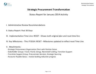 Administrative Review: Strategic Procurement Strategic Procurement Transformation Status Report for January 2014 Activity