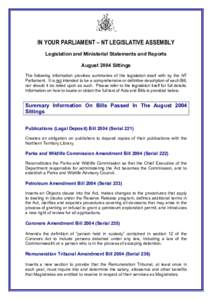 Legislation Passed in October 2001 Sittings