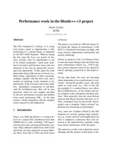 Performance work in the libstdc++-v3 project Paolo Carlini SUSE   Abstract