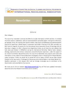 Newsletter  Winter 2011, Issue 2 Editorial Dear collegues: