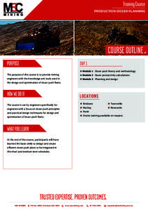 Training Course PRODUCTION DOZER PLANNING COURSE OUTLINE PURPOSE