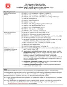    The	
  University	
  of	
  Hawai‘i	
  at	
  Hilo	
   College	
  of	
  Program	
  Sheet	
  2013-­2014	
   Bachelor	
  of	
  Science	
  (B.S.)	
  in	
  Biology	
  Cell	
  and	
  Molecular	
  Trac