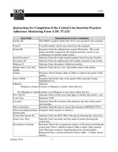 CLIP  Instructions for Completion of the Central Line Insertion Practices Adherence Monitoring Form (CDC[removed]Data Field Facility ID