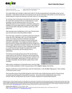 March Monthly Report  The market finally took a breather in March with a fall of 2.2% after having produced a surprisingly strong run since November. A sharp fall of nearly 10% in the materials sector was the main driver