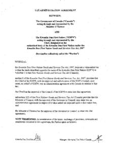 The Kwanlin Dun First Nation Goods and Services Tax Administration Agreement