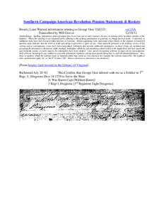 Southern Campaign American Revolution Pension Statements & Rosters Bounty Land Warrant information relating to George Oast VAS321 Transcribed by Will Graves vsl 1VA[removed]