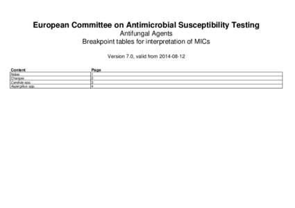 European Committee on Antimicrobial Susceptibility Testing Antifungal Agents Breakpoint tables for interpretation of MICs Version 7.0, valid from[removed]Content