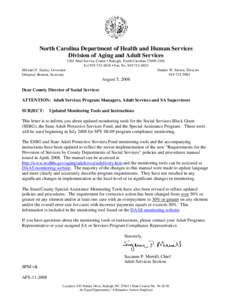 North Carolina Department of Health and Human Services Division of Aging and Adult Services 2101 Mail Service Center • Raleigh, North Carolina[removed]Tel[removed] • Fax No[removed]Michael F. Easley, Gov