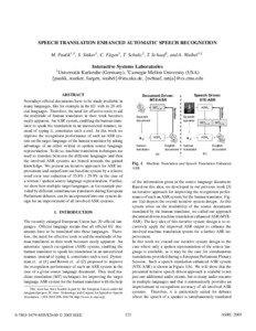 SPEECH TRANSLATION ENHANCED AUTOMATIC SPEECH RECOGNITION M. Paulik1,2 , S. St¨uker1 , C. F¨ugen1 , T. Schultz2 , T. Schaaf2 , and A. Waibel1,2 Interactive Systems Laboratories