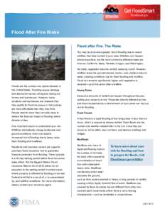 Get FloodSmart FloodSmart.gov Flood After Fire Risks Flood after Fire: The Risks You may be at an even greater risk of flooding due to recent