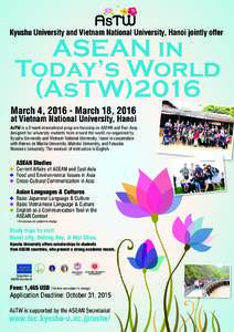 Kyushu University and Vietnam National University, Hanoi jointly offer  ASEAN in Today’s World (AsTW)2016