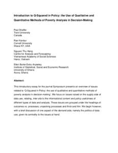 Introduction to Q-Squared in Policy: the Use of Qualitative and Quantitative Methods of Poverty Analysis in Decision-Making