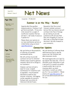 June 2011 Volume 8, Issue 2 Page One: •Summer