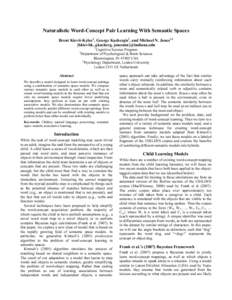 Naturalistic Word-Concept Pair Learning With Semantic Spaces Brent Kievit-Kylar1, George Kachergis3, and Michael N. Jones1,2 {bkievitk, gkacherg, jonesmn}@indiana.edu 1  Cognitive Science Program