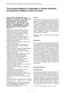 Clin Chem Lab Med 2004;42(5):563–565  2004 by Walter de Gruyter • Berlin • New York[removed]The European Register for Specialists in Clinical Chemistry and Laboratory Medicine: Code of Conduct