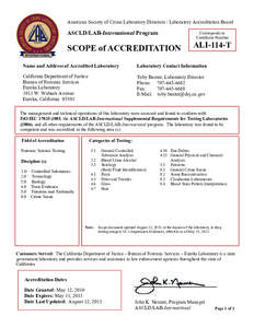 American Society of Crime Laboratory Directors / Laboratory Accreditation Board  ASCLD/LAB-International Program Corresponds to Certificate Number