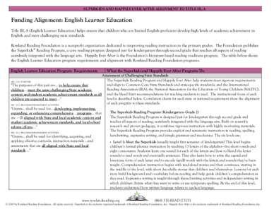 SUPERKIDS AND HAPPILY EVER AFTER ALIGNMENT TO TITLE III, A  Funding Alignment: English Learner Education Title III, A (English Learner Education) helps ensure that children who are limited English proficient develop high