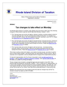 Rhode Island Division of Taxation State of Rhode Island and Providence Plantations Department of Revenue September 28, 2012 ADV