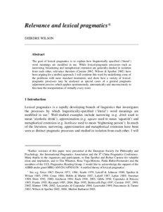 Relevance and lexical pragmatics* DEIRDRE WILSON