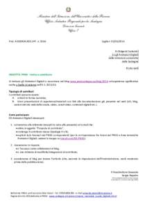 Ministero dell’Istruzione, dell’Università e della Ricerca Ufficio Scolastico Regionale per la Sardegna Direzione Generale Ufficio 1° Prot. AOODRSA.REG.UFF. n. 9266