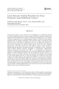 Journal of Quantitative Linguistics 2010, Volume 17, Number 1, pp. 1–29 DOI:  Latent Semantic Analysis Parameters for Essay Evaluation using Small-Scale Corpora*