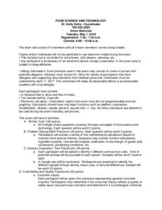 FOOD SCIENCE AND TECHNOLOGY Dr. Kelly Getty - CoordinatorUnion Ballroom Tuesday, May 1, 2018 Registration: 7:30 - 7:45 a.m.