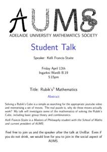 Student Talk Speaker: Kelli Francis-Staite Friday April 12th Ingarkni Wardli B.19 5:15pm