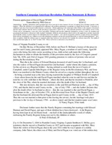 Southern Campaign American Revolution Pension Statements & Rosters Pension application of David Pagan W5499 Transcribed by Will Graves Mary