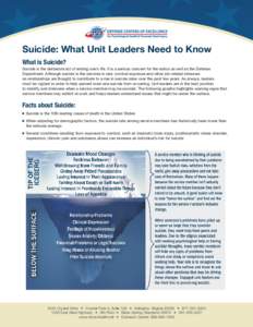 Suicide: What Unit Leaders Need to Know What is Suicide? Suicide is the deliberate act of ending one’s life. It is a serious concern for the nation as well as the Defense Department. Although suicide in the services is