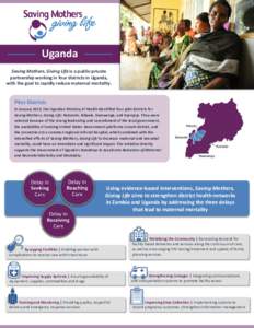 Uganda Saving Mothers, Giving Life is a public-private partnership working in four districts in Uganda, with the goal to rapidly reduce maternal mortality.  Pilot Districts