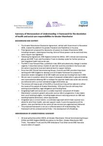 Healthcare in the United Kingdom / NHS trust / Greater Manchester Combined Authority / NHS foundation trust / Devolution / NHS Constitution for England / Greater Manchester / NHS Confederation / NHS special health authority / National Health Service / Local government in the United Kingdom / Local government in England